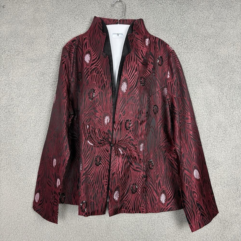 Dragon Silk Jacket Coat Womens Size XL Shanghai China Dark Red Black Vintage - Picture 2 of 16